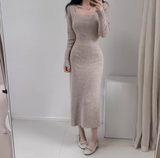 Ndyad style slim fit gentle temperament square collar can be worn with knitted hip skirt HZ1024