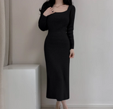 Ndyad style slim fit gentle temperament square collar can be worn with knitted hip skirt HZ1024