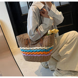 Ndyad striped straw bag beach seaside holiday large capacity handbag HZ1024
