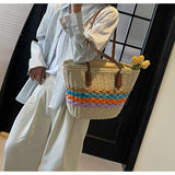 Evafashion striped straw bag beach seaside holiday large capacity handbag HZ1024