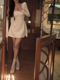 Ndyad style high-end white waist long-sleeved dress HZ1024