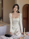 Ndyad style high-end white waist long-sleeved dress HZ1024