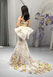 Ndyad Wedding Dress Elegant Mermaid Strapless Tulle Lace Long Prom Dress Applique Evening Dress HZ1024