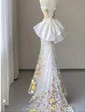 Ndyad Wedding Dress Elegant Mermaid Strapless Tulle Lace Long Prom Dress Applique Evening Dress HZ1024