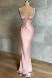 Ndyad Spaghetti-Straps Mermaid Satin Prom Dress Sleeveless With Appliques HZ1024