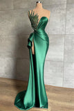 Ndyad Satin Asymmetrical High Split Beaded Floor-length Sleeveless Prom Dress HZ1024