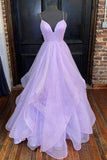 Ndyad Elegant A-line V-neck Spaghetti Strap Tulle Long Prom Dress HZ1024