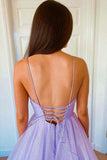 Ndyad Elegant A-line V-neck Spaghetti Strap Tulle Long Prom Dress HZ1024