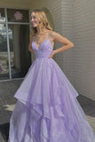 Ndyad Elegant A-line V-neck Spaghetti Strap Tulle Long Prom Dress HZ1024