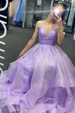 Ndyad Elegant A-line V-neck Spaghetti Strap Tulle Long Prom Dress HZ1024