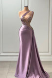 Ndyad Sleeveless Asymmetric Satin Long Prom Dress with Pleated Beadings HZ1024