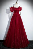 Ndyad A-Line Satin Tulle Floor Length Prom Dress, Off Shoulder Formal Evening Dress HZ1024