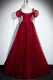 Ndyad A-Line Satin Tulle Floor Length Prom Dress, Off Shoulder Formal Evening Dress HZ1024