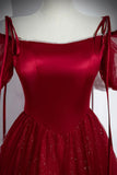 Ndyad A-Line Satin Tulle Floor Length Prom Dress, Off Shoulder Formal Evening Dress HZ1024