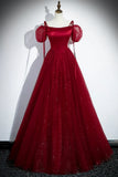 Ndyad A-Line Satin Tulle Floor Length Prom Dress, Off Shoulder Formal Evening Dress HZ1024