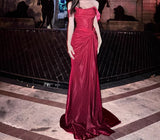 Ndyad Pleated Satin Formal Mermaid Evening Dress,Fahsion Graudation Prom Dresses with Off-the-Shoulder HZ1024