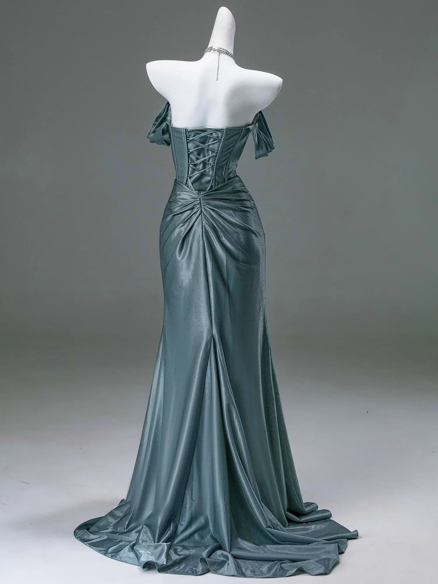 Ndyad Pleated Satin Formal Mermaid Evening Dress,Fahsion Graudation Prom Dresses with Off-the-Shoulder HZ1024