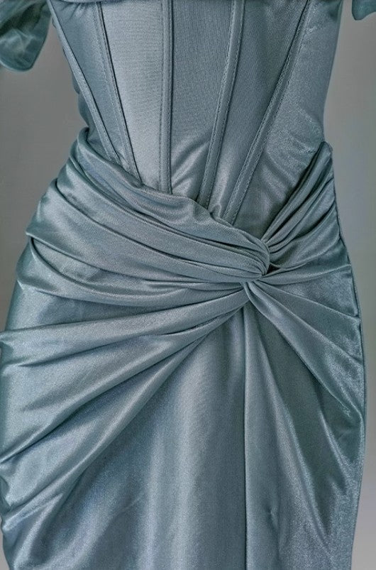 Ndyad Pleated Satin Formal Mermaid Evening Dress,Fahsion Graudation Prom Dresses with Off-the-Shoulder HZ1024
