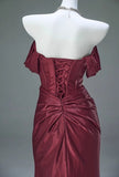 Ndyad Pleated Satin Formal Mermaid Evening Dress,Fahsion Graudation Prom Dresses with Off-the-Shoulder HZ1024