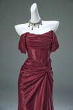 Ndyad Pleated Satin Formal Mermaid Evening Dress,Fahsion Graudation Prom Dresses with Off-the-Shoulder HZ1024