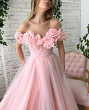 Ndyad A-Line Tulle Off The Shoulder Long Evening Prom Dress With Slit HZ1024