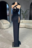 Ndyad Velvet Long Prom Dress Mermaid Sleeveless with Beads HZ1024