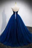 Ndyad A-line Strapless Blue Velvet And Tulle Long Prom Dress HZ1024