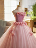Ndyad A-Line Strapless Velvet Tulle Long Prom Dress, Sweet 16 Princess Dress HZ1024
