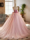 Ndyad A-Line Strapless Velvet Tulle Long Prom Dress, Sweet 16 Princess Dress HZ1024