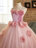 Ndyad A-Line Strapless Velvet Tulle Long Prom Dress, Sweet 16 Princess Dress HZ1024