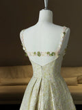 Ndyad Spaghetti Strap A-Line Colorful Satin Beaded Sequins Long Prom Dress HZ1024