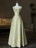 Ndyad Spaghetti Strap A-Line Colorful Satin Beaded Sequins Long Prom Dress HZ1024