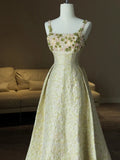 Ndyad Spaghetti Strap A-Line Colorful Satin Beaded Sequins Long Prom Dress HZ1024