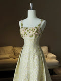 Ndyad Spaghetti Strap A-Line Colorful Satin Beaded Sequins Long Prom Dress HZ1024