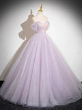 Ndyad A-Line Tulle Prom Dress Off the Shoulder Floral Appliques Long Prom Dress HZ1024