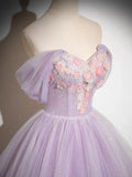 Ndyad A-Line Tulle Prom Dress Off the Shoulder Floral Appliques Long Prom Dress HZ1024