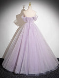 Ndyad A-Line Tulle Prom Dress Off the Shoulder Floral Appliques Long Prom Dress HZ1024