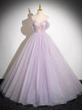 Ndyad A-Line Tulle Prom Dress Off the Shoulder Floral Appliques Long Prom Dress HZ1024