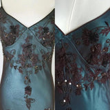 Ndyad Evening Dresses ?? Blue Satin Spaghetti Straps Coffee Chiffon Long Prom Dresses with Beading HZ1024