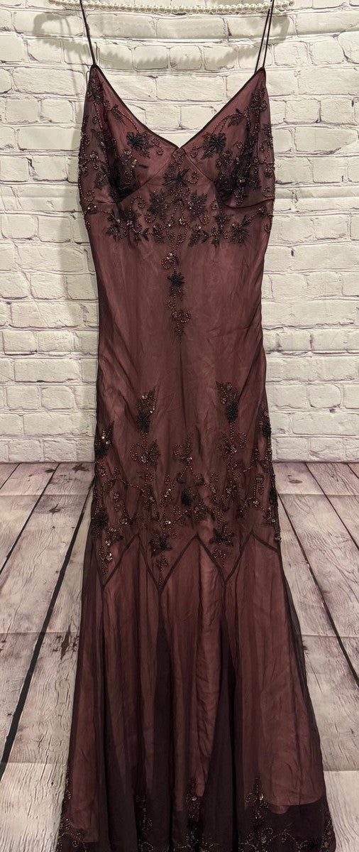 Ndyad Evening Dresses ?? Blue Satin Spaghetti Straps Coffee Chiffon Long Prom Dresses with Beading HZ1024