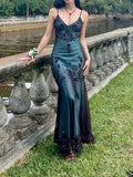 Ndyad Evening Dresses ?? Blue Satin Spaghetti Straps Coffee Chiffon Long Prom Dresses with Beading HZ1024