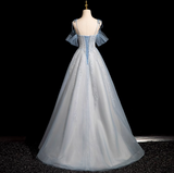 Ndyad Spaghetti Straps Tulle Sequins Long Prom Dress, Sweet Beaded Evening Dress HZ1024