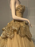 Ndyad A-line Strapless Tulle Sequined Long Ball Gown HZ1024