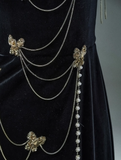 Ndyad Mermaid Spaghetti Straps Velvet Beaded Long Prom Dresses , Elegant Evening Dress HZ1024