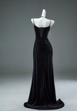 Ndyad Mermaid Spaghetti Straps Velvet Beaded Long Prom Dresses , Elegant Evening Dress HZ1024