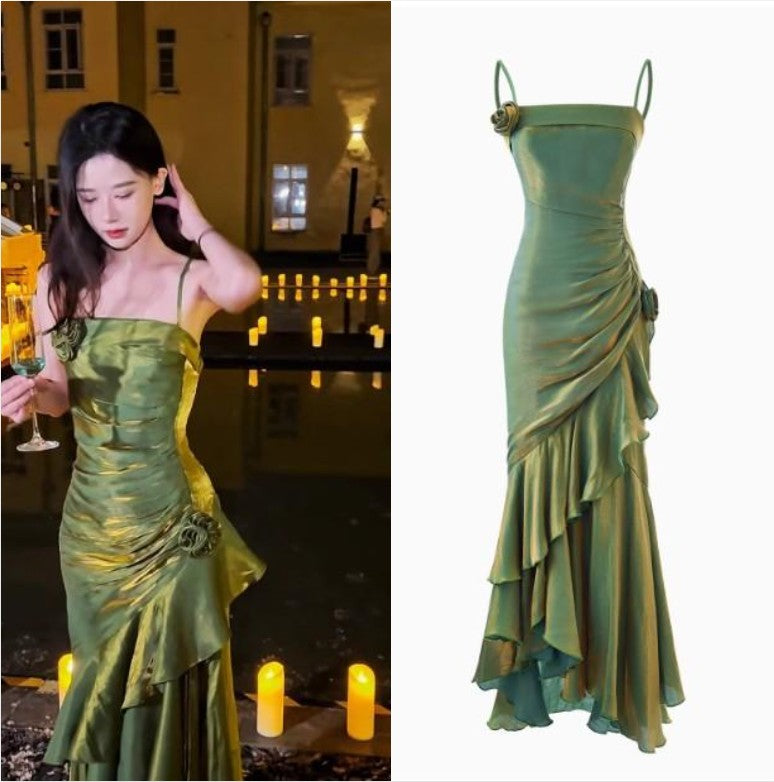 Ndyad Satin Prom Dress for Quinceanera&Party-Fairytale A-line Straps Evening Gown for Birthday HZ1024