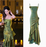 Ndyad Satin Prom Dress for Quinceanera&Party-Fairytale A-line Straps Evening Gown for Birthday HZ1024