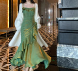 Ndyad Satin Prom Dress for Quinceanera&Party-Fairytale A-line Straps Evening Gown for Birthday HZ1024