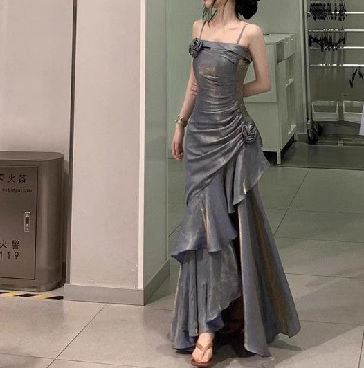Ndyad Satin Prom Dress for Quinceanera&Party-Fairytale A-line Straps Evening Gown for Birthday HZ1024