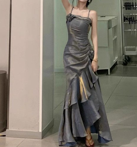 Ndyad Satin Prom Dress for Quinceanera&Party-Fairytale A-line Straps Evening Gown for Birthday HZ1024